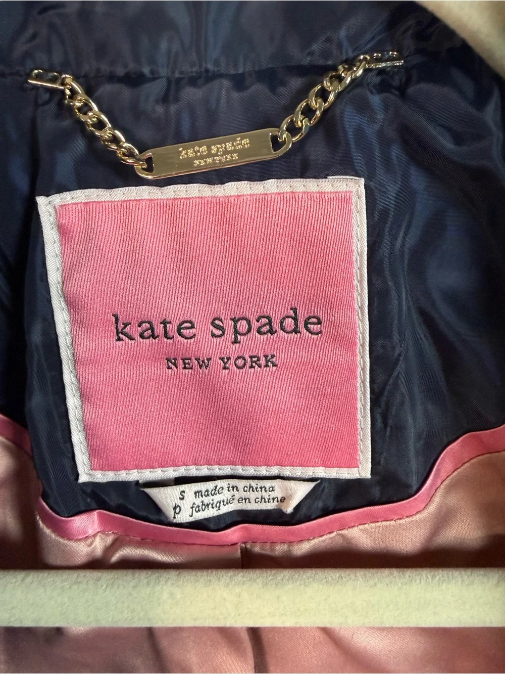 Kate Spade New York Quilted Zip Coat Navy Bow Back Lightweight Jacket Size‎ S